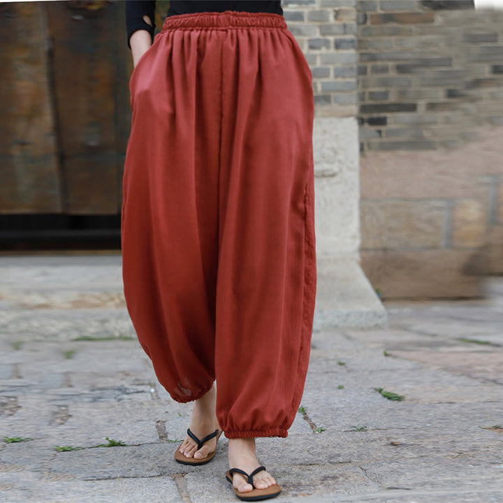 Pantalon décontracté d'été en coton pour femme avec poches Buddha Stones