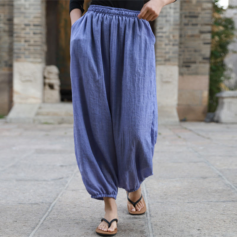Pantalon décontracté d'été en coton pour femme avec poches Buddha Stones