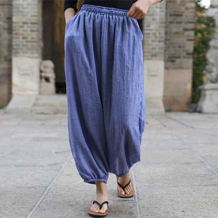 Pantalon décontracté d'été en coton pour femme avec poches Buddha Stones
