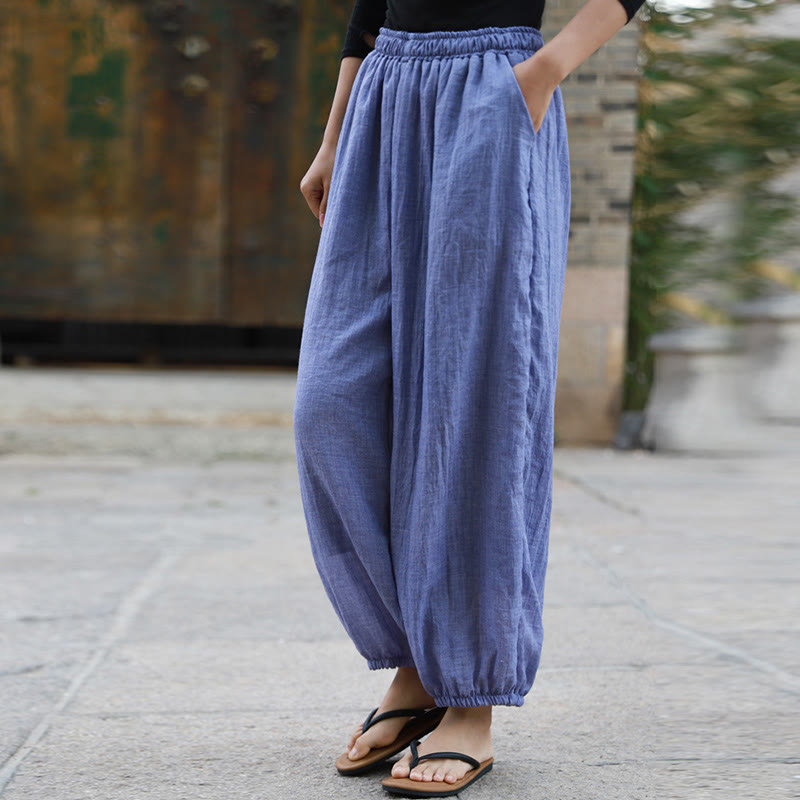 Pantalon décontracté d'été en coton pour femme avec poches Buddha Stones