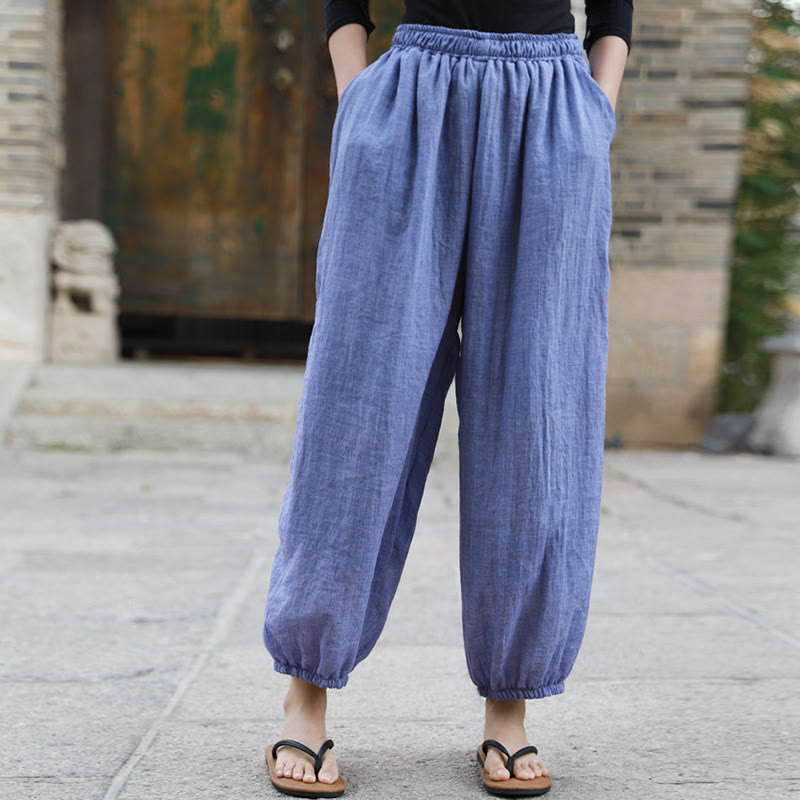 Pantalon décontracté d'été en coton pour femme avec poches Buddha Stones