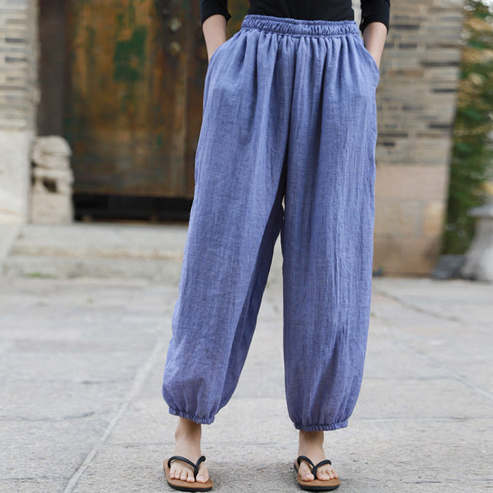 Pantalon décontracté d'été en coton pour femme avec poches Buddha Stones