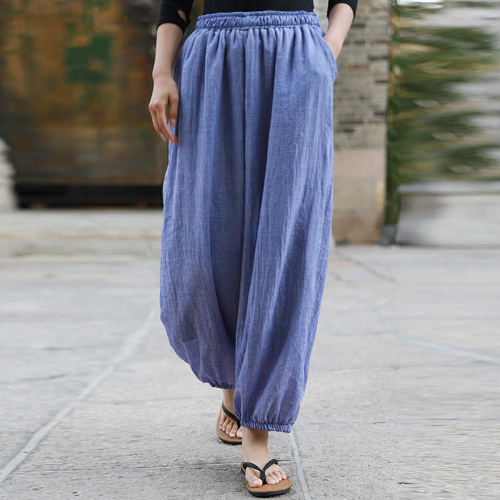 Pantalon décontracté d'été en coton pour femme avec poches Buddha Stones