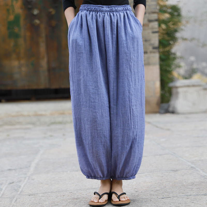 Pantalon décontracté d'été en coton pour femme avec poches Buddha Stones