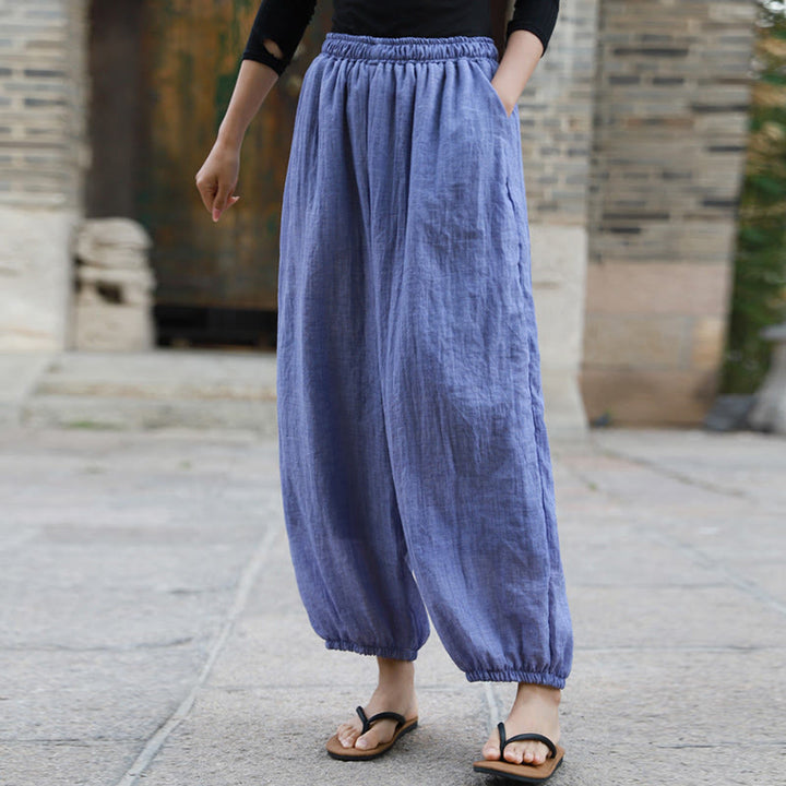 Pantalon décontracté d'été en coton pour femme avec poches Buddha Stones