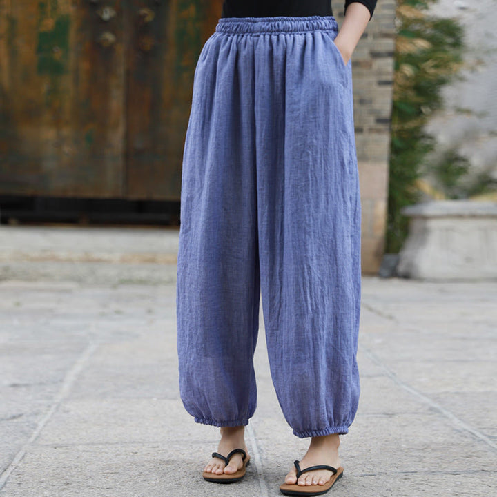 Pantalon décontracté d'été en coton pour femme avec poches Buddha Stones
