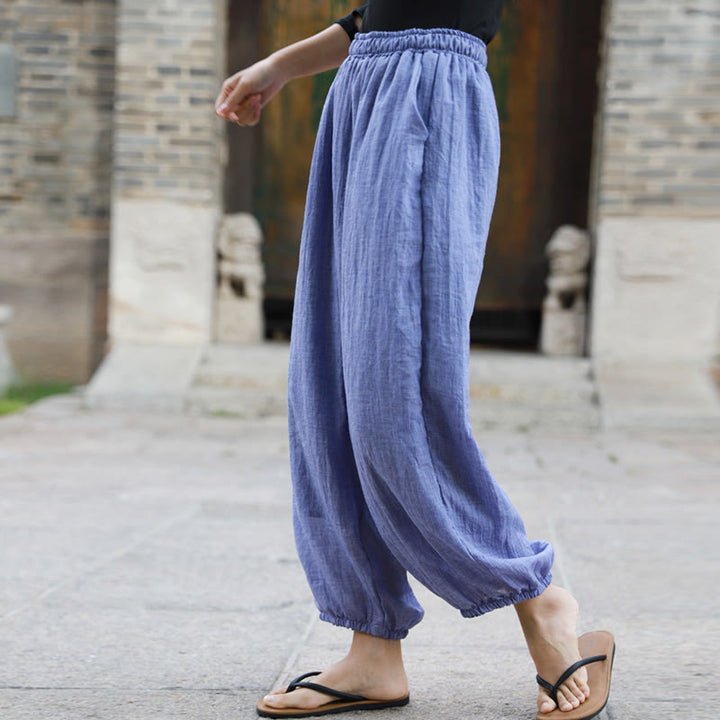 Pantalon décontracté d'été en coton pour femme avec poches Buddha Stones