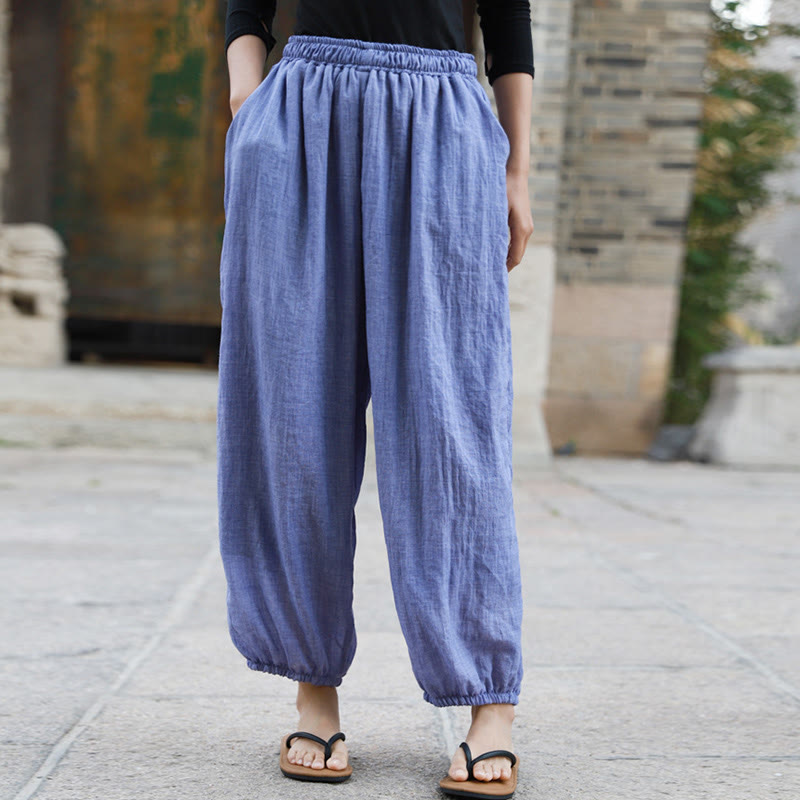Pantalon décontracté d'été en coton pour femme avec poches Buddha Stones