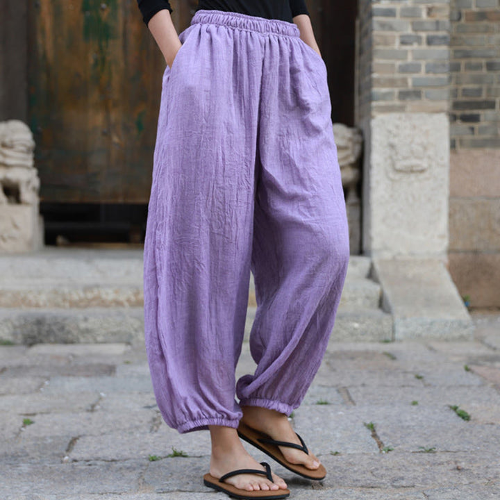 Pantalon décontracté d'été en coton pour femme avec poches Buddha Stones