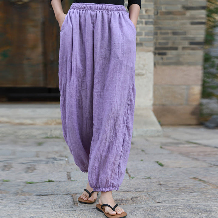 Pantalon décontracté d'été en coton pour femme avec poches Buddha Stones