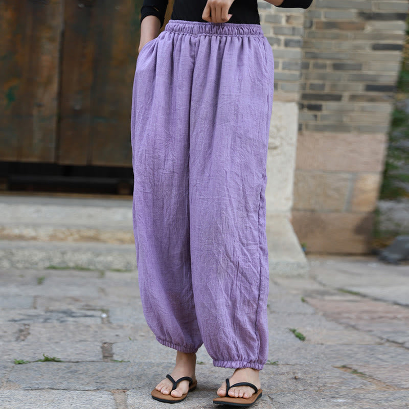 Pantalon décontracté d'été en coton pour femme avec poches Buddha Stones