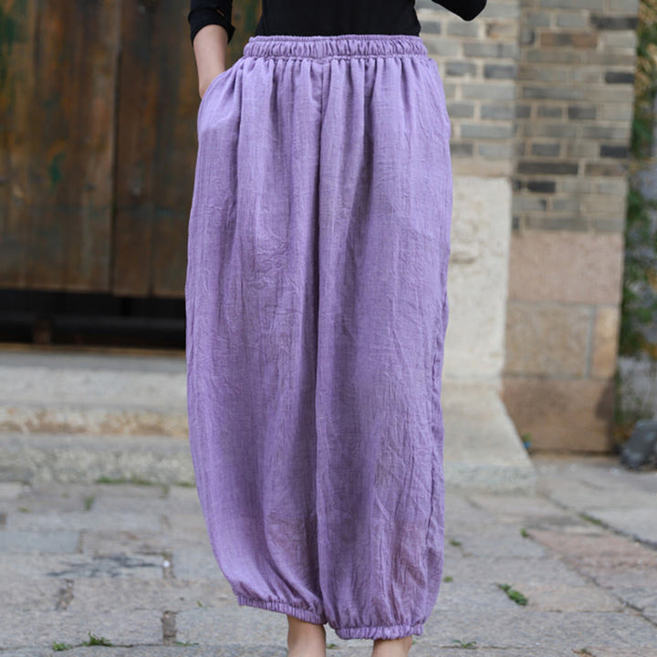 Pantalon décontracté d'été en coton pour femme avec poches Buddha Stones