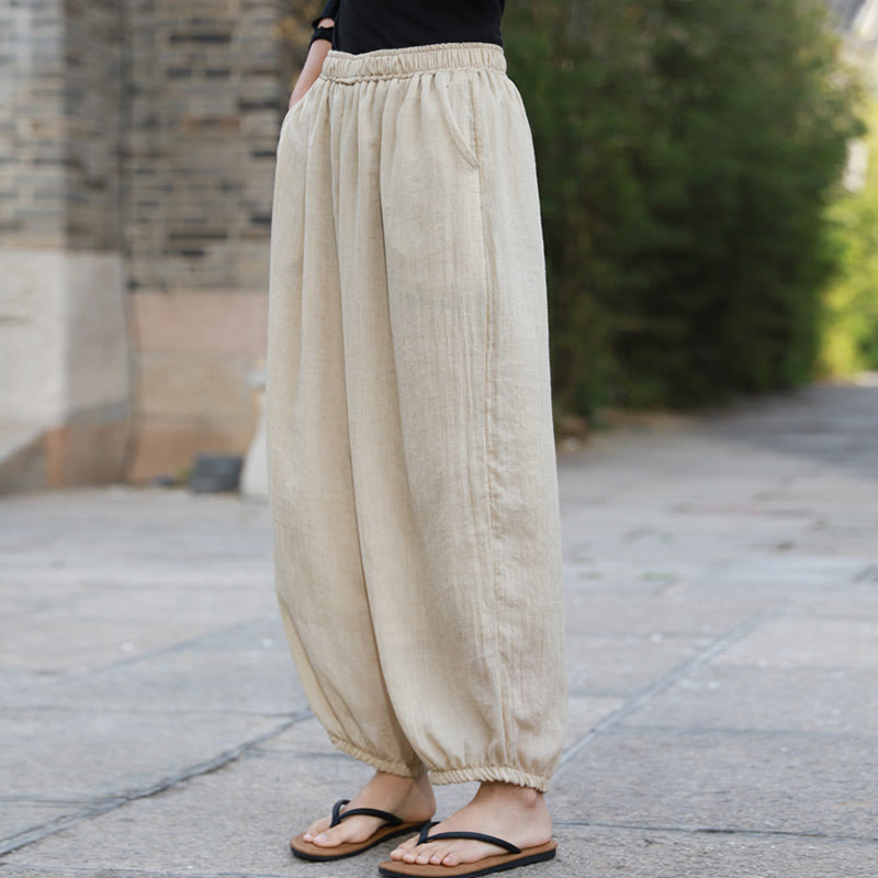 Pantalon décontracté d'été en coton pour femme avec poches Buddha Stones