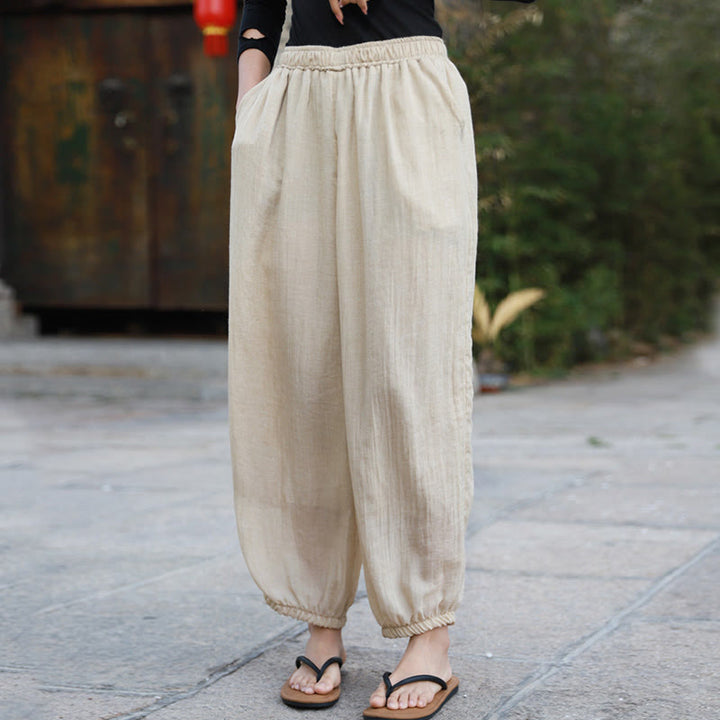 Pantalon décontracté d'été en coton pour femme avec poches Buddha Stones