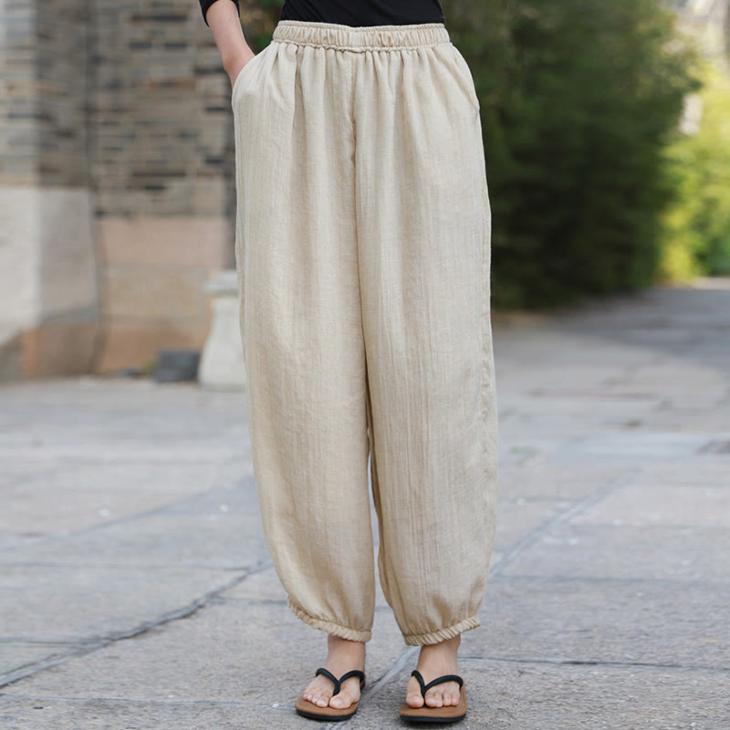Pantalon décontracté d'été en coton pour femme avec poches Buddha Stones