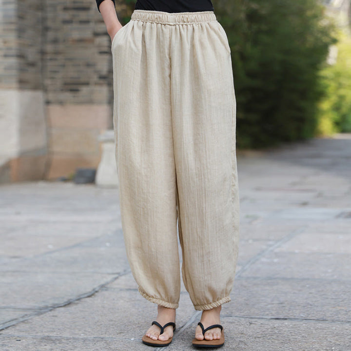 Pantalon décontracté d'été en coton pour femme avec poches Buddha Stones
