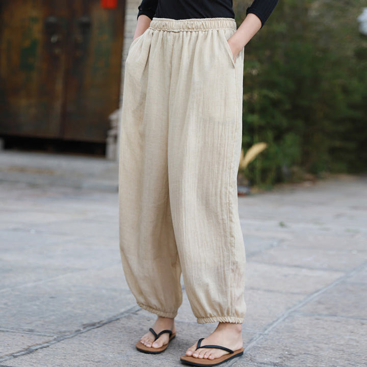 Pantalon décontracté d'été en coton pour femme avec poches Buddha Stones