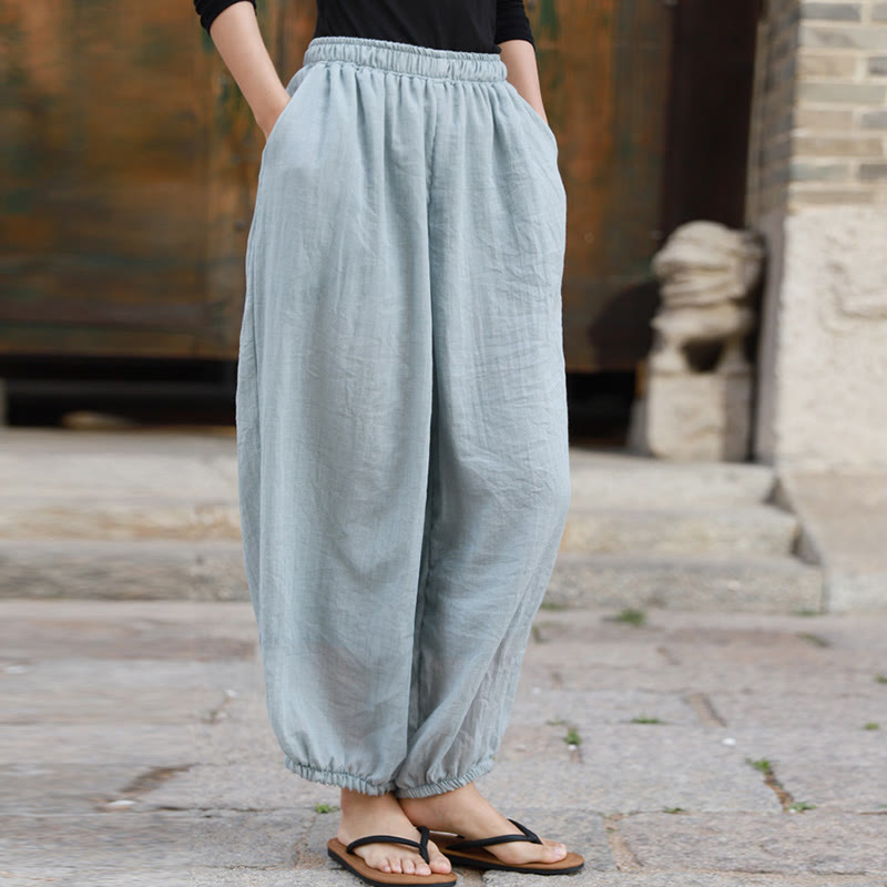 Pantalon décontracté d'été en coton pour femme avec poches Buddha Stones