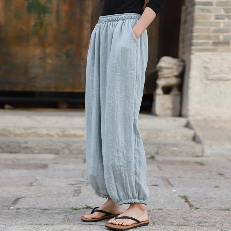 Pantalon décontracté d'été en coton pour femme avec poches Buddha Stones
