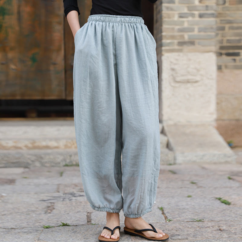 Pantalon décontracté d'été en coton pour femme avec poches Buddha Stones