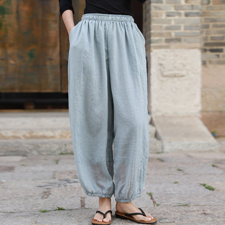 Pantalon décontracté d'été en coton pour femme avec poches Buddha Stones