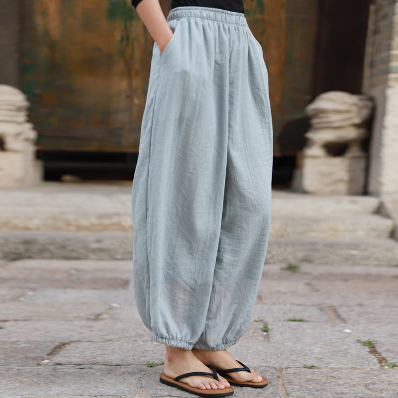 Pantalon décontracté d'été en coton pour femme avec poches Buddha Stones