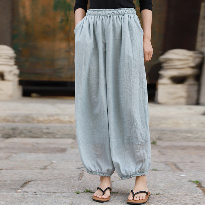 Pantalon décontracté d'été en coton pour femme avec poches Buddha Stones