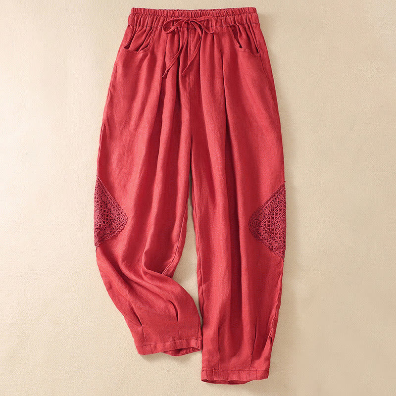 Pantalon sarouel d'été en coton avec cordon de serrage et poches pour femme Buddha Stones - Tomate - US8-10，UK/AU12-14，EU40-42 (2XL) - image 21
