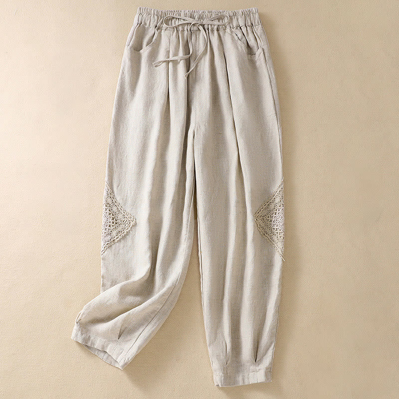 Pantalon harem d'été pour femme Buddha Stones avec cordon de serrage et poches - Lin - US8-10，UK/AU12-14，EU40-42 (2XL) - image 15
