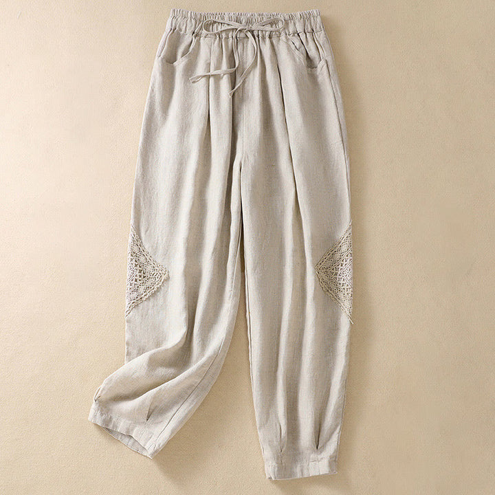 Pantalon harem d'été pour femme Buddha Stones avec cordon de serrage et poches - Lin - US8-10，UK/AU12-14，EU40-42 (2XL) - image 15