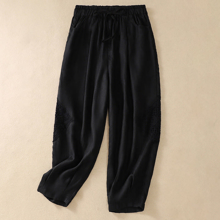 Pantalon sarouel d'été en coton avec cordon de serrage et poches pour femme Buddha Stones - Noir - US8-10，UK/AU12-14，EU40-42 (2XL) - image 7