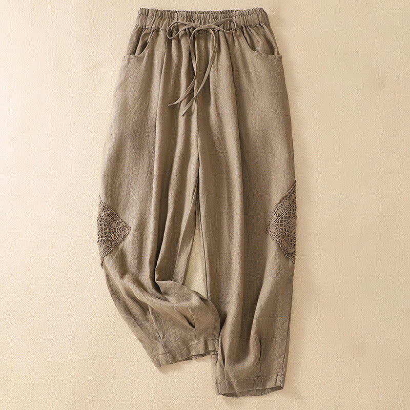 Pantalon sarouel d'été en coton avec cordon de serrage et poches pour femme Buddha Stones - Tanné - US8-10，UK/AU12-14，EU40-42 (2XL) - image 0
