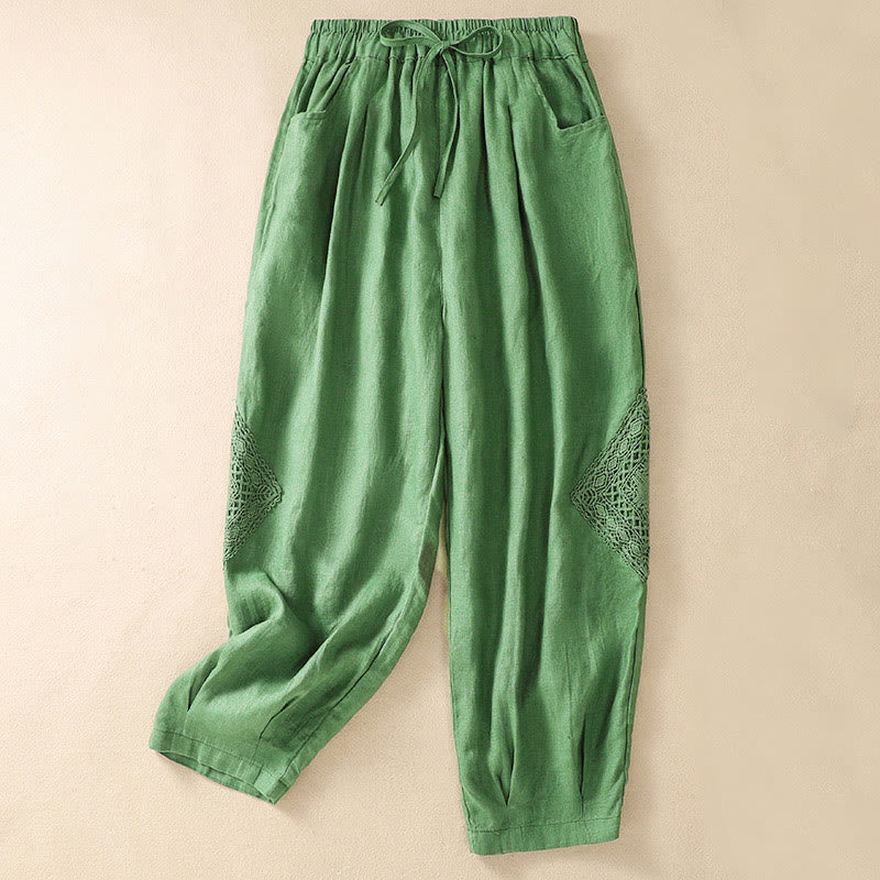 Pantalon sarouel d'été en coton avec cordon de serrage et poches pour femme Buddha Stones - Vert pâle - US8-10，UK/AU12-14，EU40-42 (2XL) - image 10