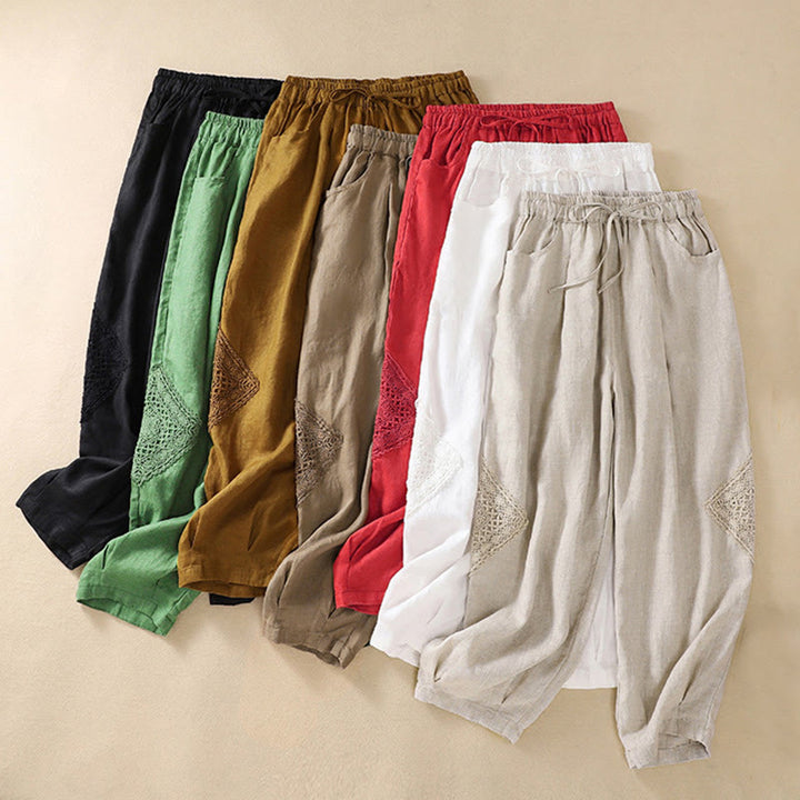 Pantalon harem d'été pour femme Buddha Stones avec cordon de serrage et poches - image 1