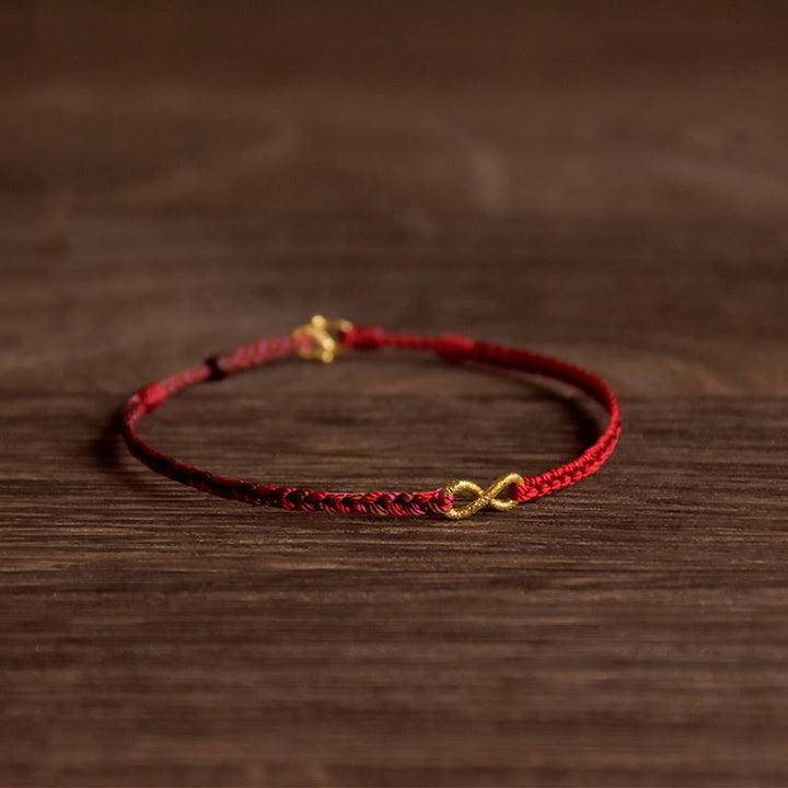 Bracelet porte-bonheur fait main en corde avec nœud sans fin en or 999 de Buddha Stones