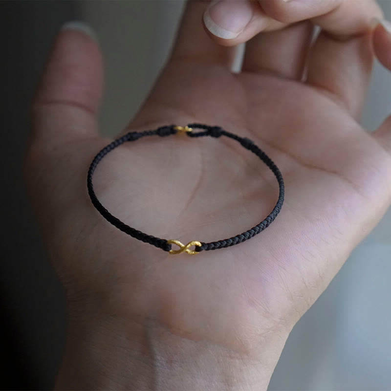 Bracelet porte-bonheur fait main en corde avec nœud sans fin en or 999 de Buddha Stones