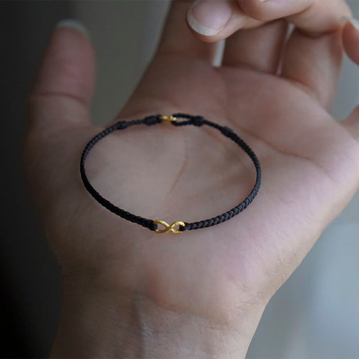 Bracelet porte-bonheur fait main en corde avec nœud sans fin en or 999 de Buddha Stones