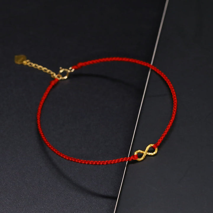 Bracelet en corde ultra-mince fait à la main avec Buddha Stones 999 or Mobius Infinite Love Fu personnage pièce de cuivre protection