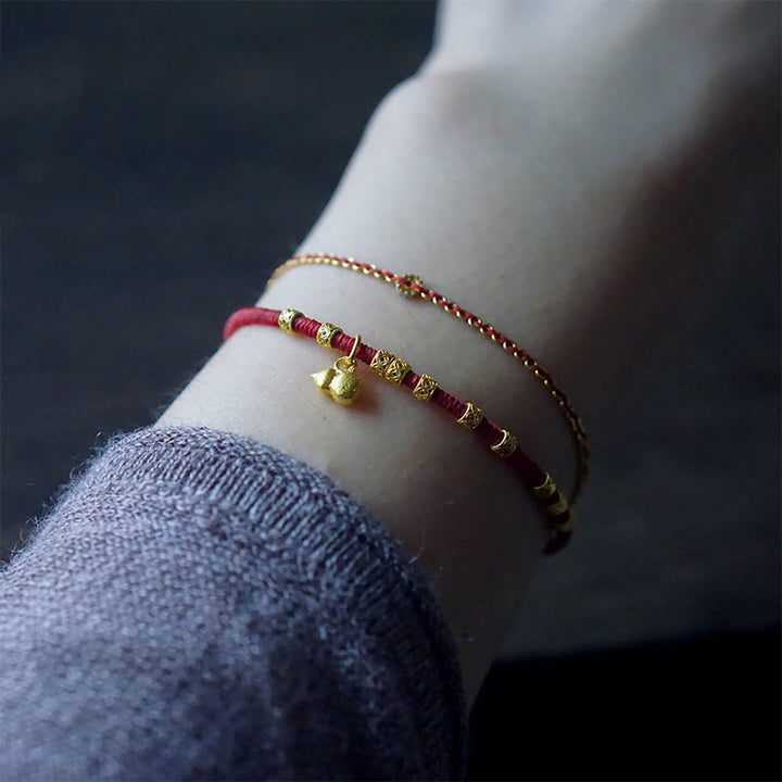 Bracelet en corde fait main avec breloque en forme de petite gourde en or 999 avec Buddha Stones