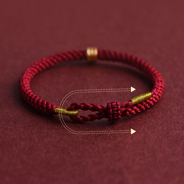 Bracelet en corde tressée fait main avec triple anneau en or 999 de Buddha Stones