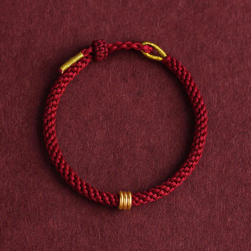 Bracelet en corde tressée fait main avec triple anneau en or 999 de Buddha Stones - image 1