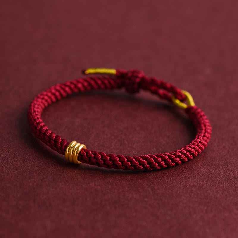 Bracelet en corde tressée fait main avec triple anneau en or 999 de Buddha Stones