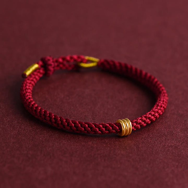 Bracelet en corde tressée fait main avec triple anneau en or 999 de Buddha Stones - image 2