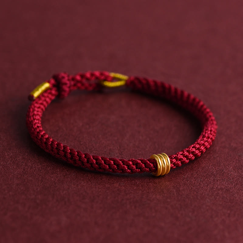 Bracelet en corde tressée fait main avec triple anneau en or 999 de Buddha Stones