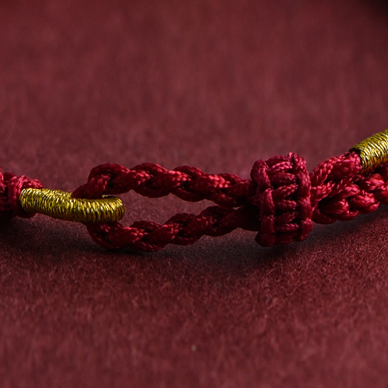 Bracelet en corde tressée fait main avec triple anneau en or 999 de Buddha Stones