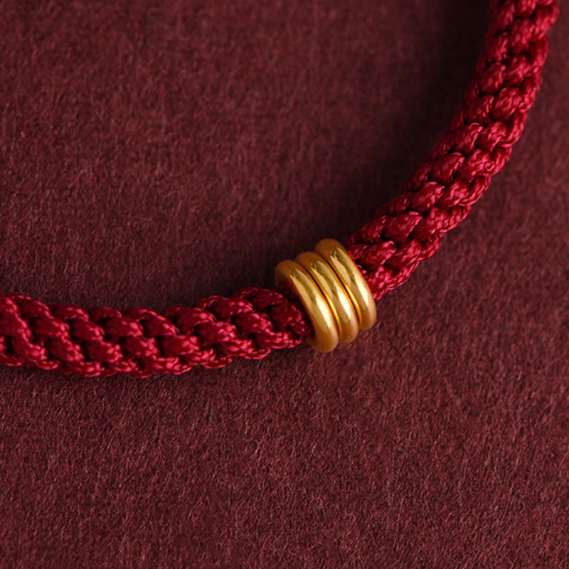 Bracelet en corde tressée fait main avec triple anneau en or 999 de Buddha Stones