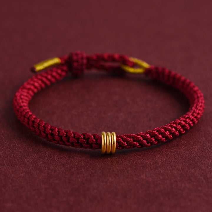 Bracelet en corde tressée fait main avec triple anneau en or 999 de Buddha Stones