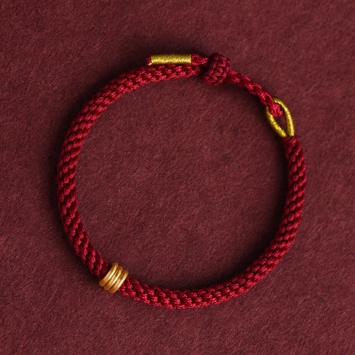 Bracelet en corde tressée fait main avec triple anneau en or 999 de Buddha Stones