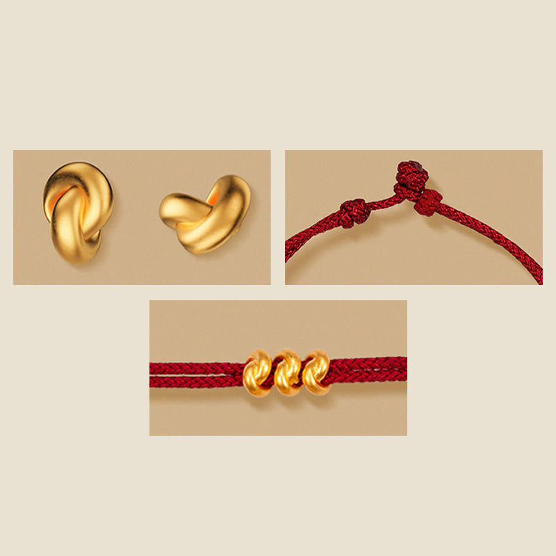 Bracelet en corde tressée fait main avec motif de nœud de souhait en or 999 de Buddha Stones