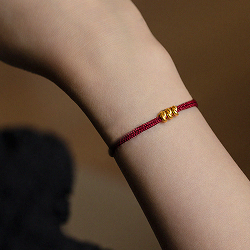 Bracelet en corde tressée fait main avec motif de nœud de souhait en or 999 de Buddha Stones - Trois perles (or environ 0,3 g) - 21 cm - image 2